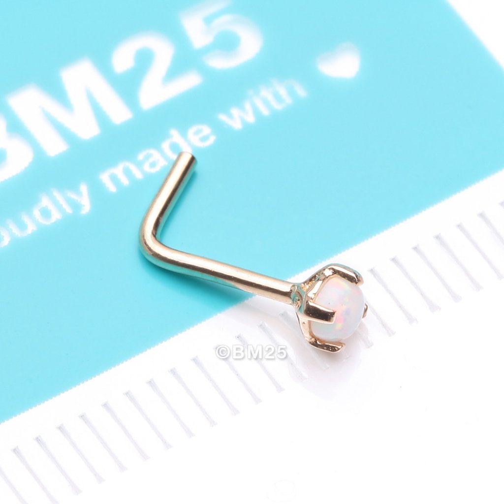 14 Karat Gold Fire Opal Prong Set Top LShaped Nose Ring